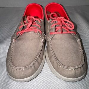 Skechers On-The-Go Boat Shoes Womens Size 7 Taupe Coral Comfort Walking